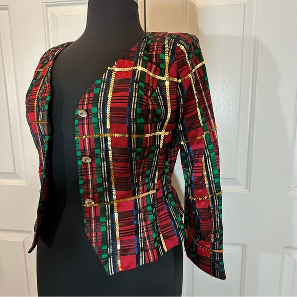 Warren Petites vintage plaid sequin jacket/ blazer size 12 - Picture 11 of 14